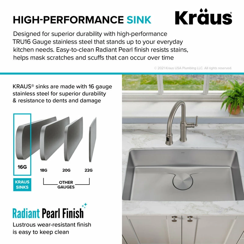 Outlet ❤️ Kraus USA, Inc. Dex 33" Undermount Stainless Steel 1-Bowl 16 Gauge Kitchen Sink 🧨 - Image 7