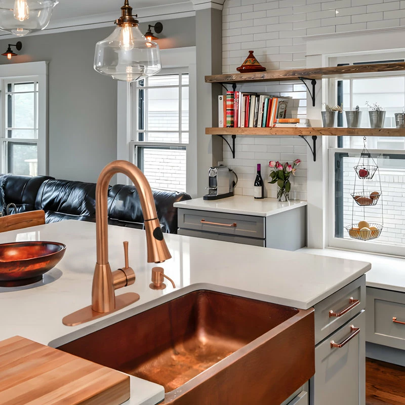 Budget โ Akicon Copper Pull Down Kitchen Faucet, Single Level Solid Brass Kitchen Sink Faucets โจ - Image 4