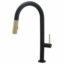 Discount 😀 Stylish Single Handle Pull Down Sprayer Kitchen Faucet In Matte Black/Gold Finish 🎁