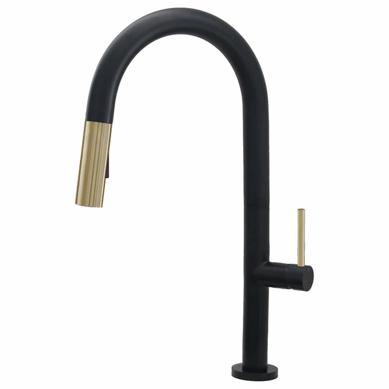 Discount 😀 Stylish Single Handle Pull Down Sprayer Kitchen Faucet In Matte Black/Gold Finish 🎁