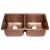 Hot Sale 👏 SINKOLOGY Rivera 32.25" Undermount Copper Double Bowl Kitchen Sink, Chef Series 🔔