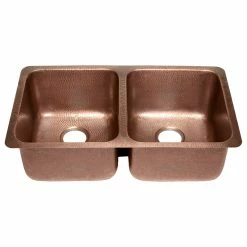 Hot Sale 👏 SINKOLOGY Rivera 32.25" Undermount Copper Double Bowl Kitchen Sink, Chef Series 🔔