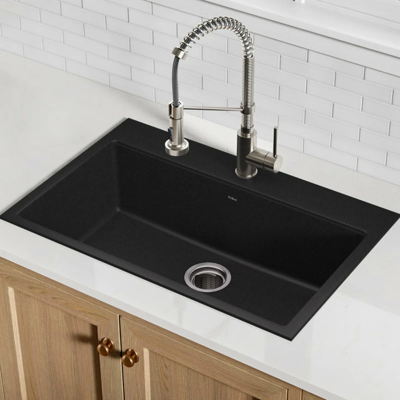 Outlet 👍 Kraus USA, Inc. 31" Drop-In Undermount Granite Composite Single Bowl Kitchen Sink, Black 😉 - Image 2