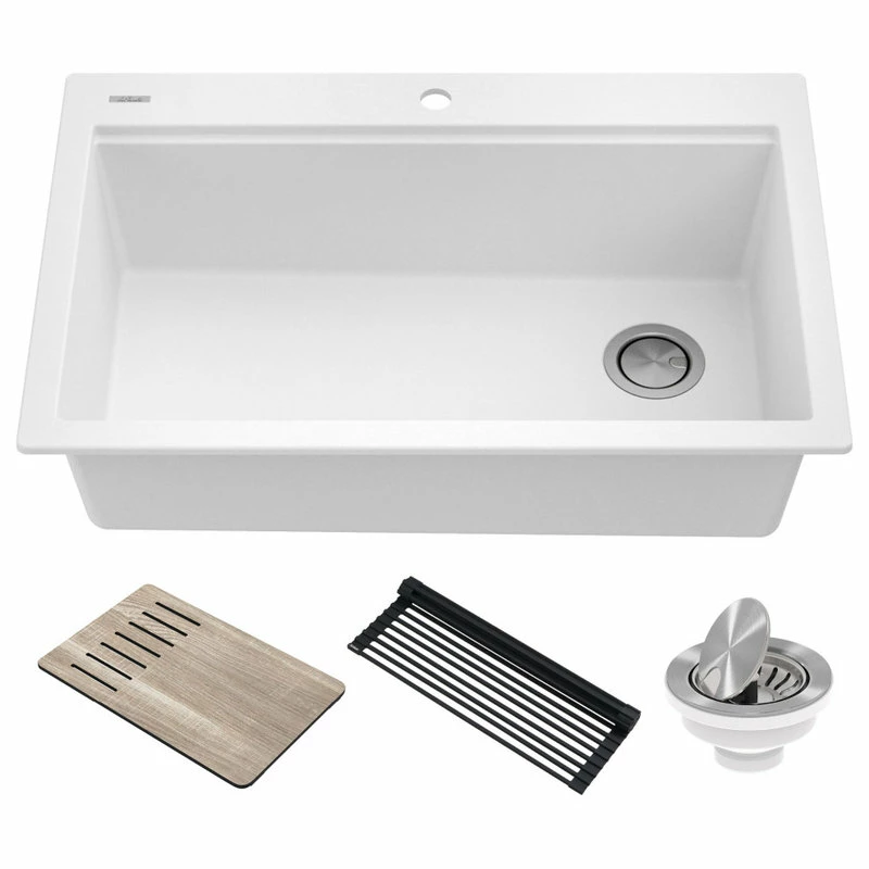 Best deal 😍 Kraus USA, Inc. KRAUS Bellucci Workstation 33" Drop-In Granite Composite Kitchen Sink, White 💯