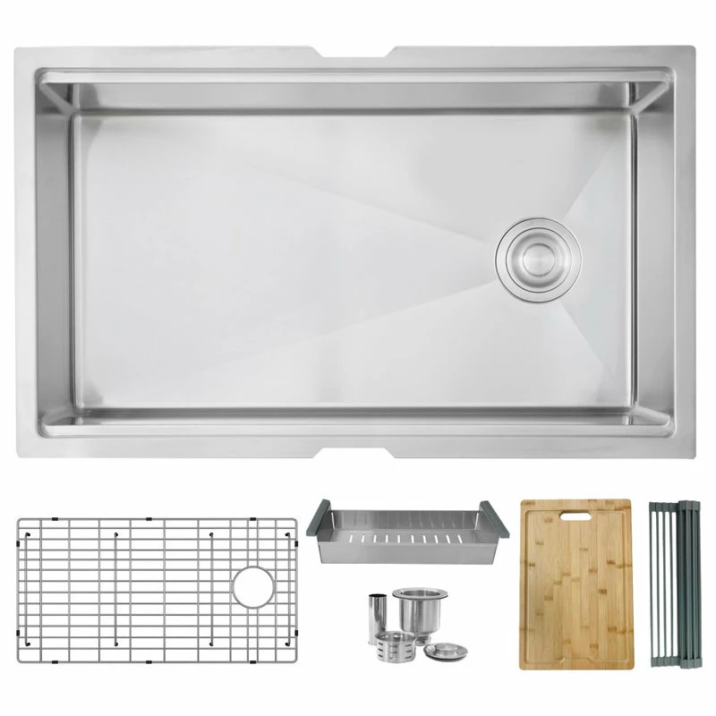 Best Sale ๐ Stylish 33"L X 19"W Stainless Steel Single Basin Undermount Workstation Kitchen Sink ๐