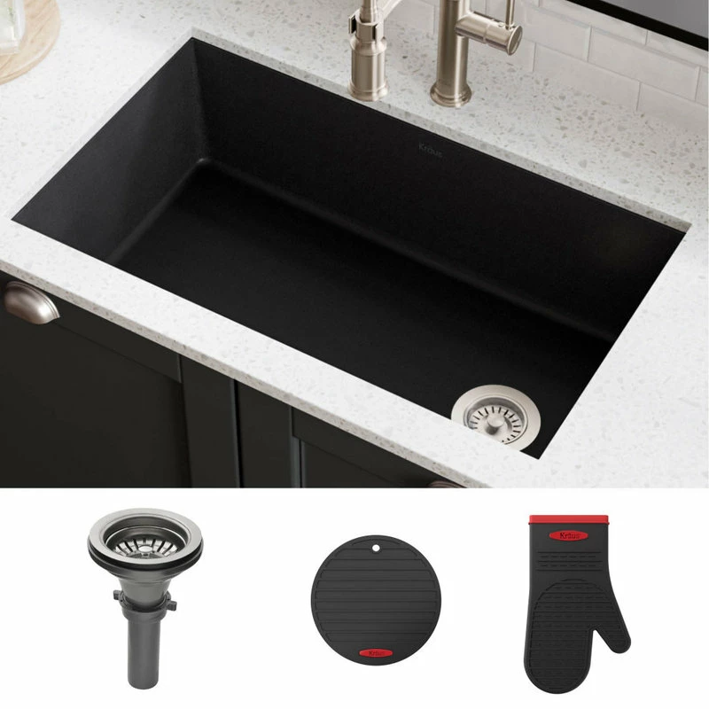 Best Sale 🛒 Kraus USA, Inc. Forteza 32" Undermount Granite Composite 1-Bowl Kitchen Sink, Black 👍 - Image 2
