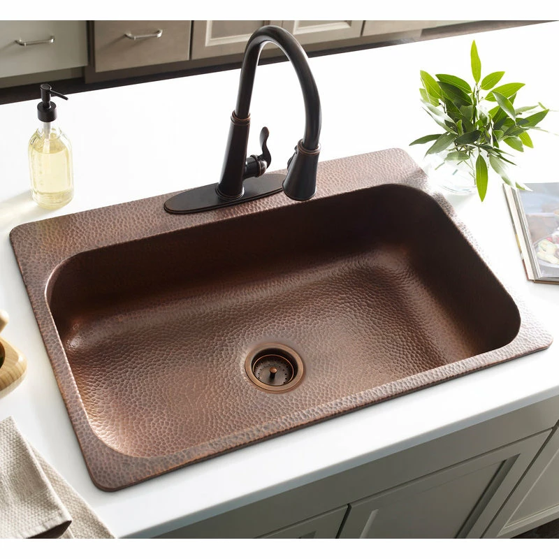 Outlet π― SINKOLOGY Angelico 33" Drop-in Copper Single Bowl Kitchen Sink, 4 Holes π₯ - Image 3