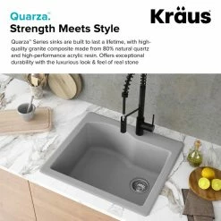 Cheap 😍 Kraus USA, Inc. Quarza 25" Drop-In Undermount Granite Composite 1-Bowl Kitchen Sink, Grey 😉