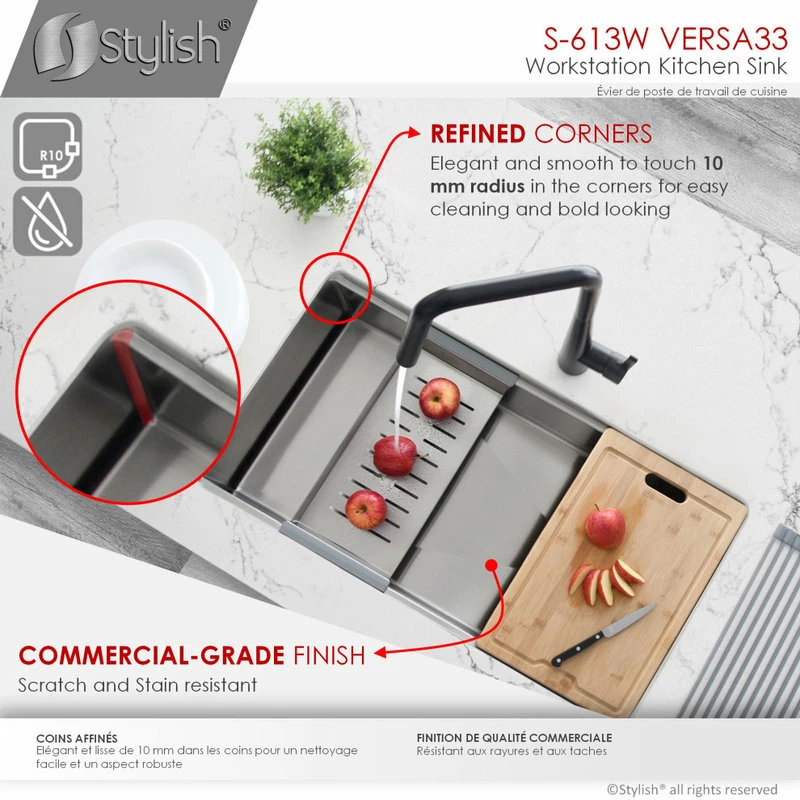 Best Sale ๐ Stylish 33"L X 19"W Stainless Steel Single Basin Undermount Workstation Kitchen Sink ๐ - Image 5