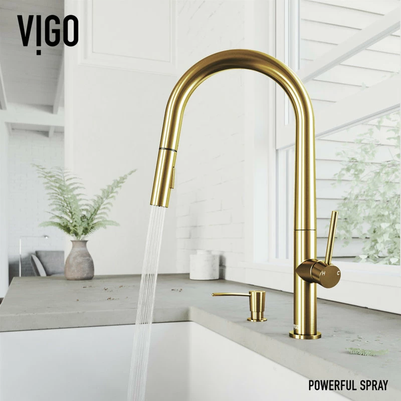 Promo 🥰 VIGO Greenwich Pull-Down Kitchen Faucet With Soap Dispenser, Matte Brushed Gold 👏 - Image 5
