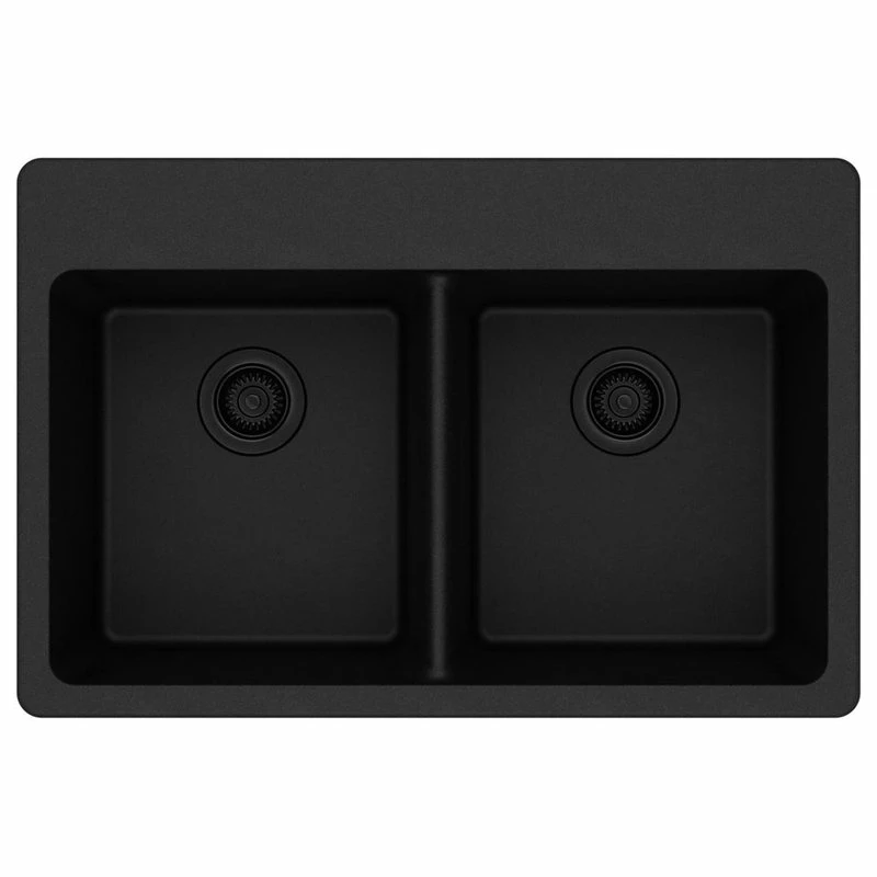 Budget β€οΈ Elkay Quartz Classic 33" X 22" X 9-1/2", Equal Double Bowl Top Mount Sink, Black π - Image 3