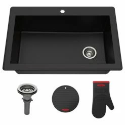 Cheapest 🛒 Kraus USA, Inc. Forteza 33" Drop-In Undermount Granite Composite 1-Bowl Kitchen Sink, Black 🧨