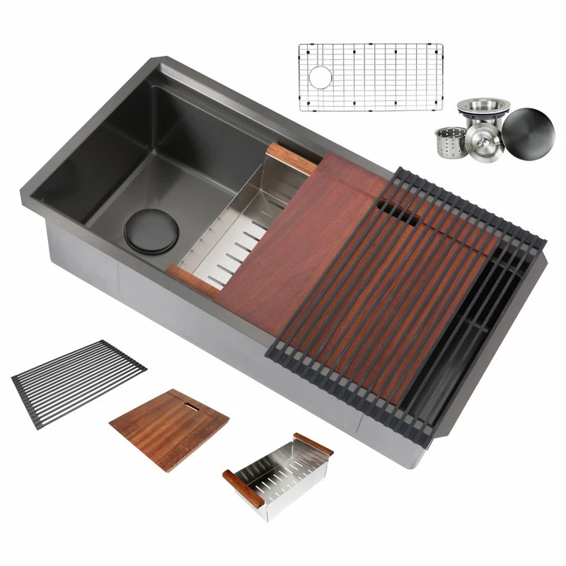 Cheap 🎉 Emoderndecor Workstation 36" Undermount 16Gauge SingleBowl Black Stainless Steel Kitchen Sink 👍