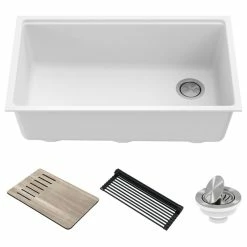 Deals ⌛ Kraus USA, Inc. Bellucci 30" Undermount Granite Composite Single Bowl Sink, White 😀