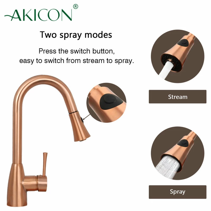 Budget โ Akicon Copper Pull Down Kitchen Faucet, Single Level Solid Brass Kitchen Sink Faucets โจ - Image 5