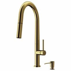 Promo 🥰 VIGO Greenwich Pull-Down Kitchen Faucet With Soap Dispenser, Matte Brushed Gold 👏