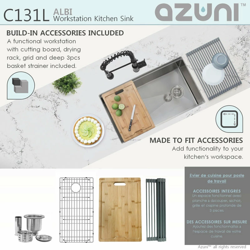 Deals 🎉 Azuni 30"L X 19"L Single Bowl Undermount 16G Reversible Workstation Kitchen Sink ⭐ - Image 12