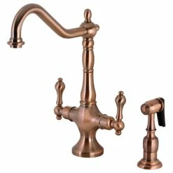 Top 10 ๐ Kingston Brass KS177ALBSAC Heritage 2-Handle Kitchen Faucet With Brass Sprayer, Antique Copper โจ