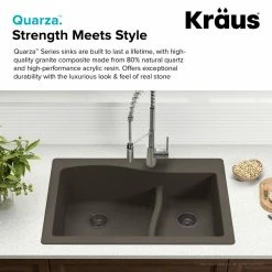 Best deal 🌟 Kraus USA, Inc. Quarza 33" Drop-In Undermount Granite Composite 60/40 Kitchen Sink, Black 🥰