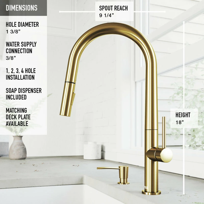 Promo 🥰 VIGO Greenwich Pull-Down Kitchen Faucet With Soap Dispenser, Matte Brushed Gold 👏 - Image 11