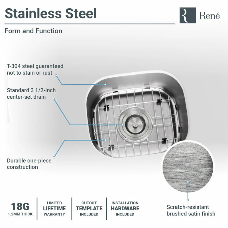 Brand new ✔️ Rene R1-1012 Stainless Steel Bar Sink, 18-Gauge 🔔 - Image 2