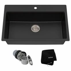Outlet 👍 Kraus USA, Inc. 31" Drop-In Undermount Granite Composite Single Bowl Kitchen Sink, Black 😉