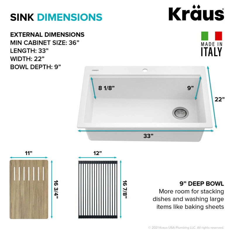 Best deal 😍 Kraus USA, Inc. KRAUS Bellucci Workstation 33" Drop-In Granite Composite Kitchen Sink, White 💯 - Image 6