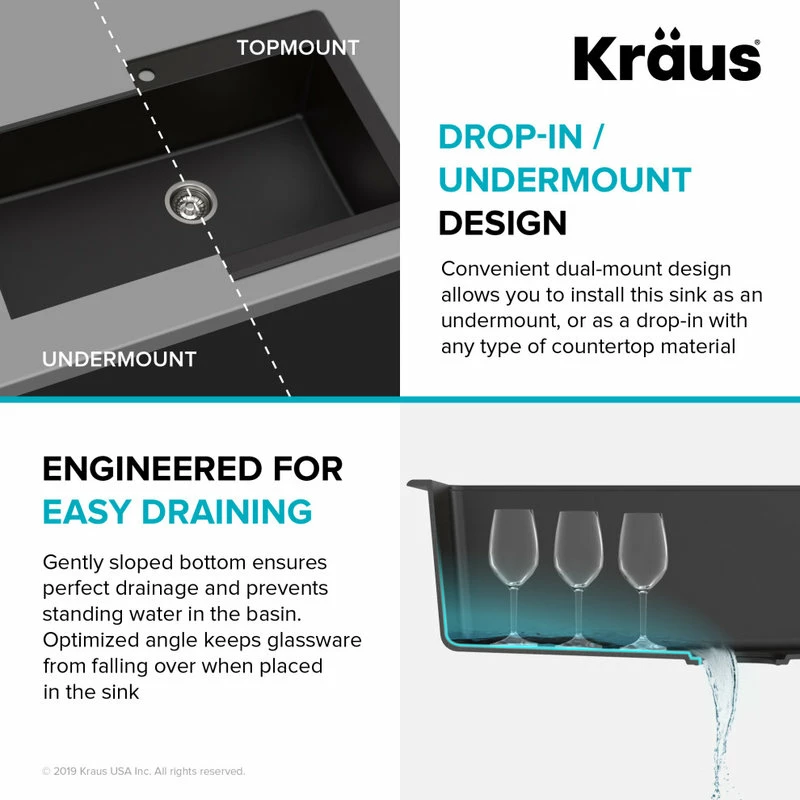 Outlet 👍 Kraus USA, Inc. 31" Drop-In Undermount Granite Composite Single Bowl Kitchen Sink, Black 😉 - Image 5