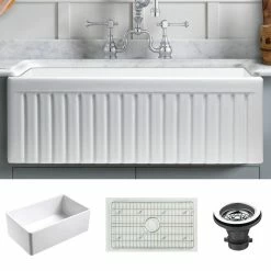 Best Pirce 💯 Empire Industries Inc. Sutton Place Reversible Farmhouse Single Bowl Kitchen Sink, Grid, Strainer, 33" 🥰