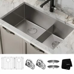 Flash Sale 🎉 Kraus USA, Inc. Standart PRO 32" Undermount Stainless Steel 2-Bowl 16 Gauge Kitchen Sink 👍