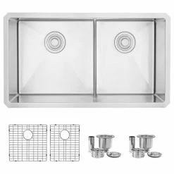 Cheap ๐ Stylish 32" X 18" Stainless Steel Double Basin Low Divider Undermount Kitchen Sink โค๏ธ