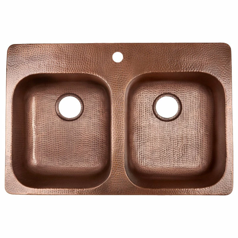 Coupon π SINKOLOGY Santi 33" Drop-in Copper Double Bowl Kitchen Sink, 1 Hole π