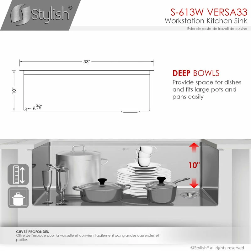 Best Sale ๐ Stylish 33"L X 19"W Stainless Steel Single Basin Undermount Workstation Kitchen Sink ๐ - Image 9