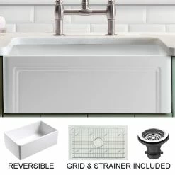 Flash Sale 🌟 Empire Industries Inc. Olde London Reversible Farmhouse Single Bowl Kitchen Sink, Grid, Strainer, 24" 🔔