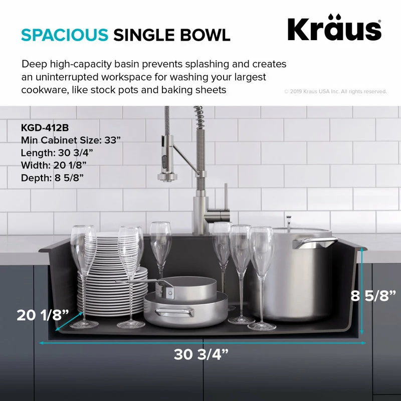 Outlet 👍 Kraus USA, Inc. 31" Drop-In Undermount Granite Composite Single Bowl Kitchen Sink, Black 😉 - Image 4
