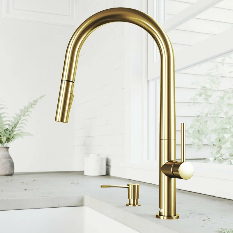 Promo 🥰 VIGO Greenwich Pull-Down Kitchen Faucet With Soap Dispenser, Matte Brushed Gold 👏 - Image 3