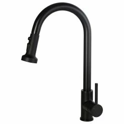 Outlet 🛒 Homary Commercial 3-Function Kitchen Sink Faucet With Deck Plate, Matte Black 👏