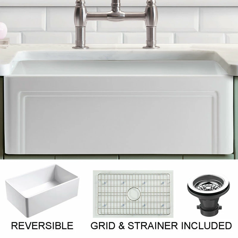 Buy 😀 Empire Industries Inc. Olde London Reversible Farmhouse Single Bowl Kitchen Sink, Grid, Strainer, 33" ⌛