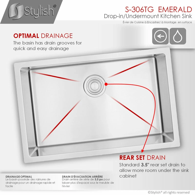 New 👏 Stylish 28"x18" Stainless Steel Single Bowl Dualmount Kitchen Sink ⌛ - Image 5