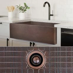 Flash Sale 😀 Fossil Blu Luxury 33-Inch Heavy 12-GAUGE Dark Patina Copper Farmhouse Sink, Flat Front 🤩