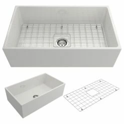 Cheap ✔️ BOCCHI USA Contempo Farmhouse Kitchen Sink With Grid And Strainer, 33", White 🎉