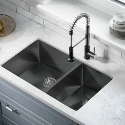 Hot Sale โญ Swiss Madison Rivage 33"x20" Stainless Steel, Dual Basin, Undermount Kitchen Sink, Black โ๏ธ