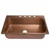 Outlet 💯 SINKOLOGY Angelico 33" Drop-in Copper Single Bowl Kitchen Sink, 4 Holes 🔥