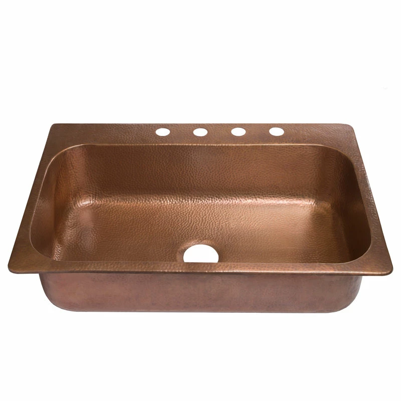 Outlet π― SINKOLOGY Angelico 33" Drop-in Copper Single Bowl Kitchen Sink, 4 Holes π₯