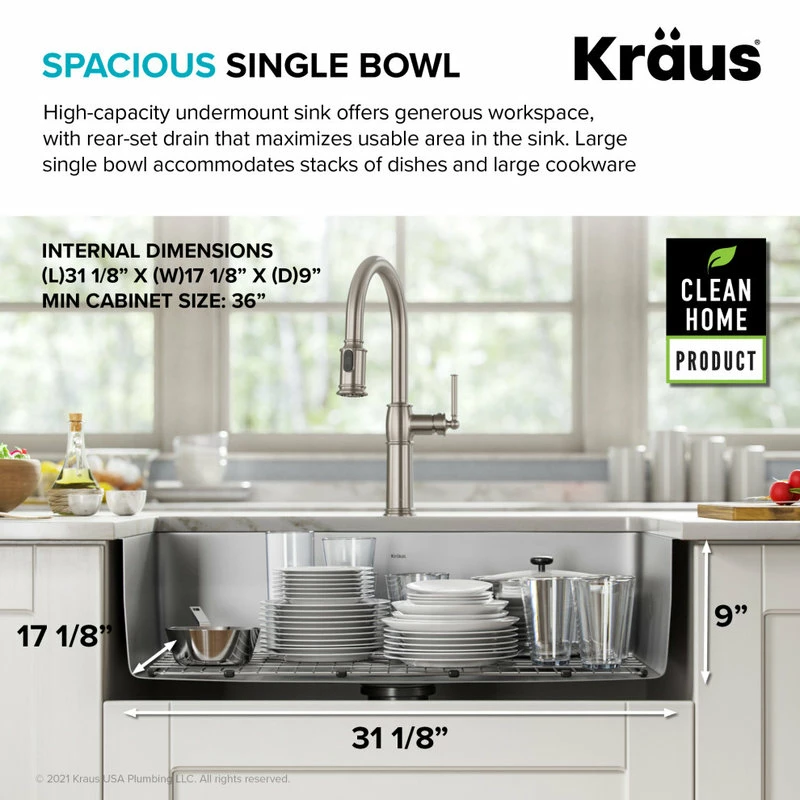 Outlet ❤️ Kraus USA, Inc. Dex 33" Undermount Stainless Steel 1-Bowl 16 Gauge Kitchen Sink 🧨 - Image 6
