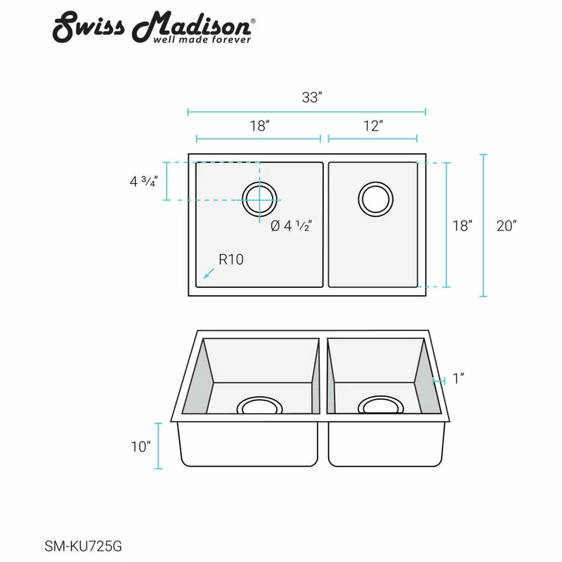 Brand new 💯 Swiss Madison Rivage 33"x20" Stainless Steel, Dual Basin, Undermount Kitchen Sink, Gold 🎁 - Image 10