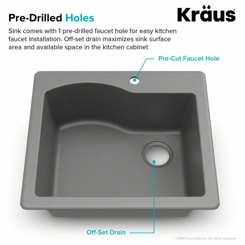 Cheap 😍 Kraus USA, Inc. Quarza 25" Drop-In Undermount Granite Composite 1-Bowl Kitchen Sink, Grey 😉 - Image 9