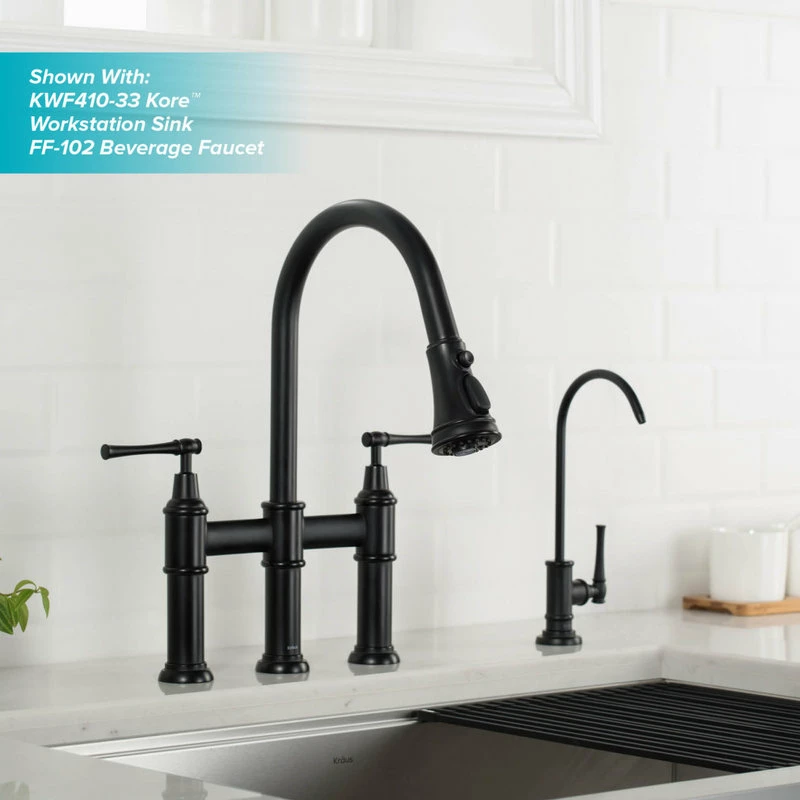 Wholesale 🎉 Kraus USA, Inc. Allyn Traditional 3-Function Bridge Pull-Down Kitchen Faucet Matte Black 😍 - Image 11