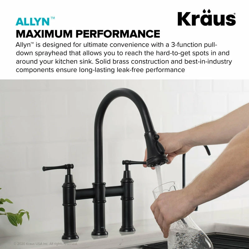 Wholesale 🎉 Kraus USA, Inc. Allyn Traditional 3-Function Bridge Pull-Down Kitchen Faucet Matte Black 😍 - Image 6