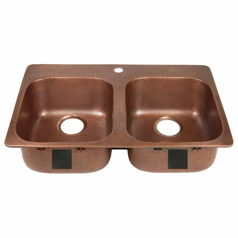 Coupon π SINKOLOGY Santi 33" Drop-in Copper Double Bowl Kitchen Sink, 1 Hole π - Image 2